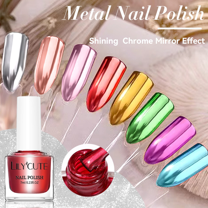 LILYCUTE 7ml Espelho Metálico Esmalte Super Brilhante Efeito Verniz Para Arte Em Unhas Sem Necessidade De Lâmpada
