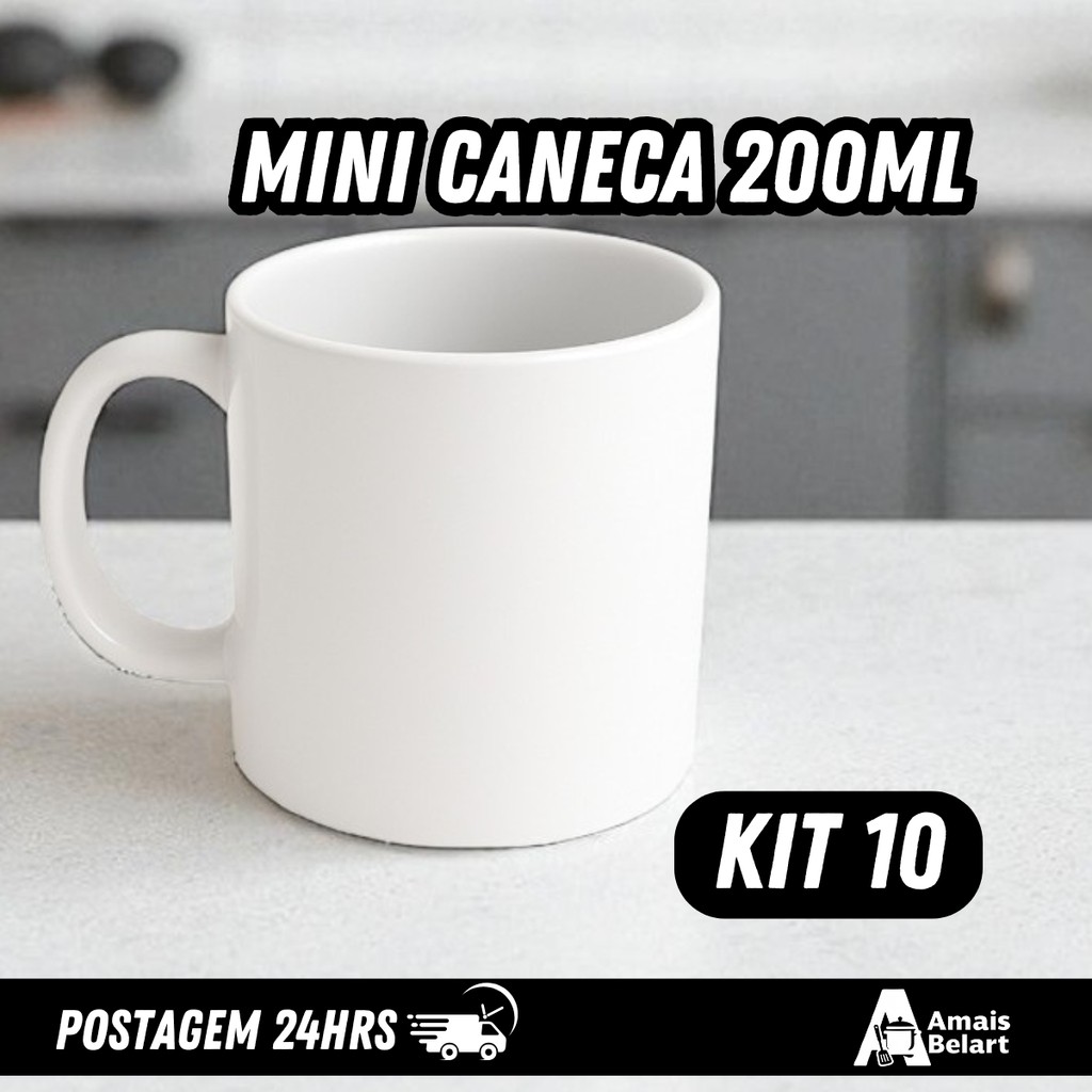 KIT 10 Caneca Reta de Porcelana 200 ml Branca – Acabamento Liso, Micro‑ondas & Lava‑louças Compatível