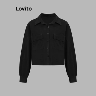 Lovito Casaco casual de bolso simples com estrutura de linha para mulheres L110AD026 em Promoção na Shopee Lovito Casaco casual de bolso simples com estrutura de linha para mulheres L110AD026