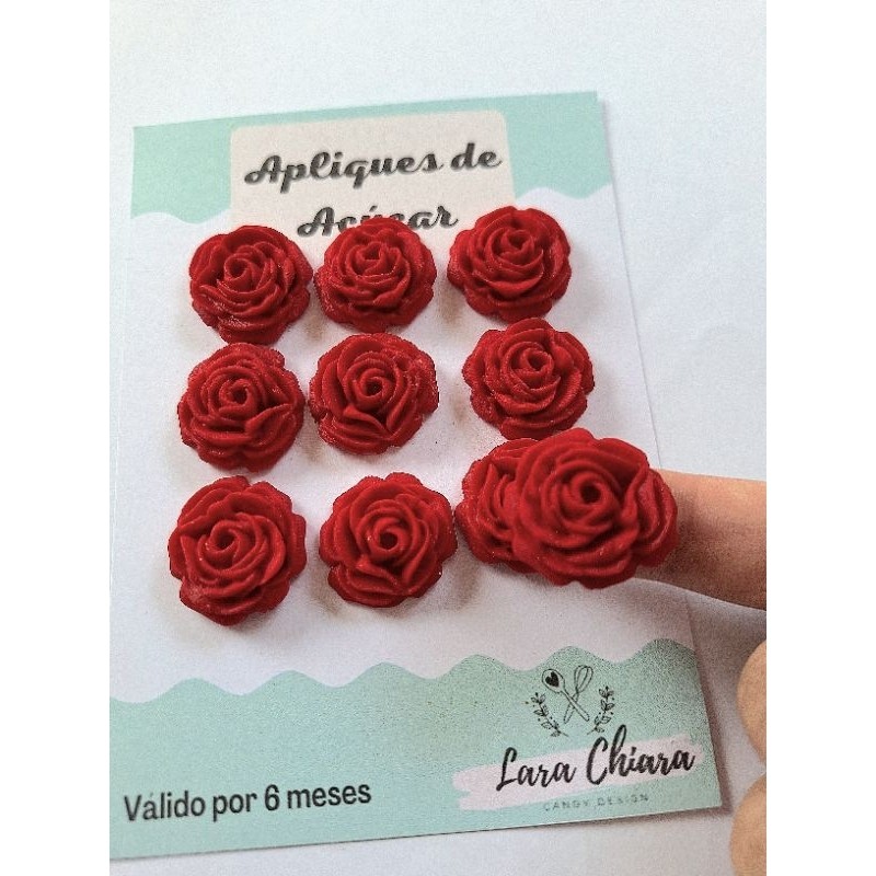 Apliques de açúcar / confeitos de açúcar rosas G vermelhas