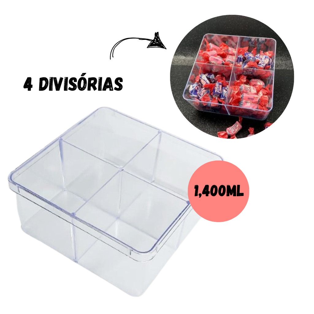 Caixa Acrílica Com Divisória 15x15 Organizadora Resistente Lembrancinha ...