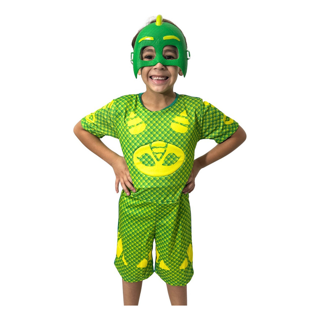 Fantasia Infantil Curta Lagartixo Pj Masks Mascara Plastico | Shopee Brasil