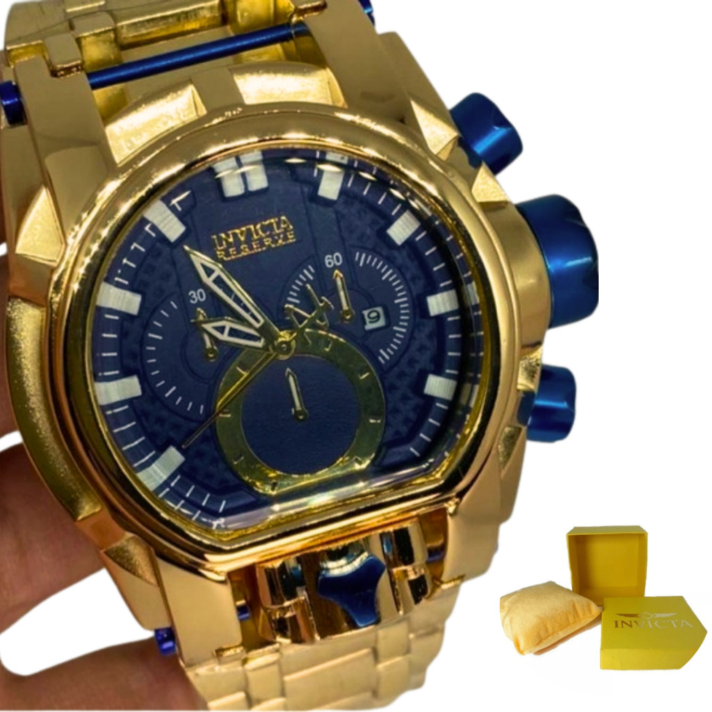 Relógio Invicta Magnum Zeus Bolt Dourado Com Pino Azul Masculino Com ...