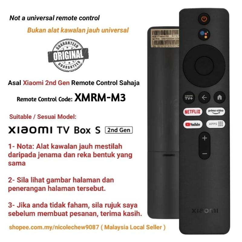 Controle Remoto Original/Asal Xiaomi TV box S De 2a Geração Apenas Com ...