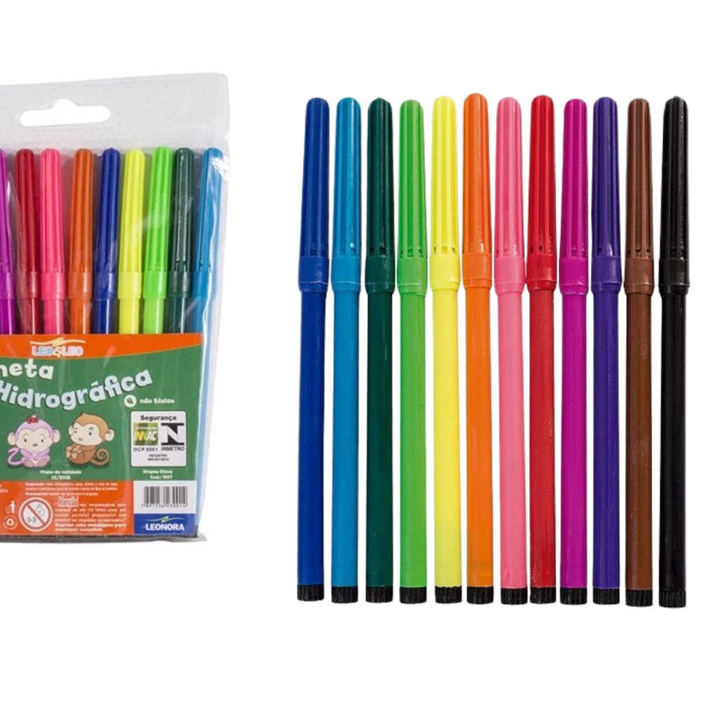 Kit de Canetas hidrográficas canetinhas estojo com 12 cores coloridas ...