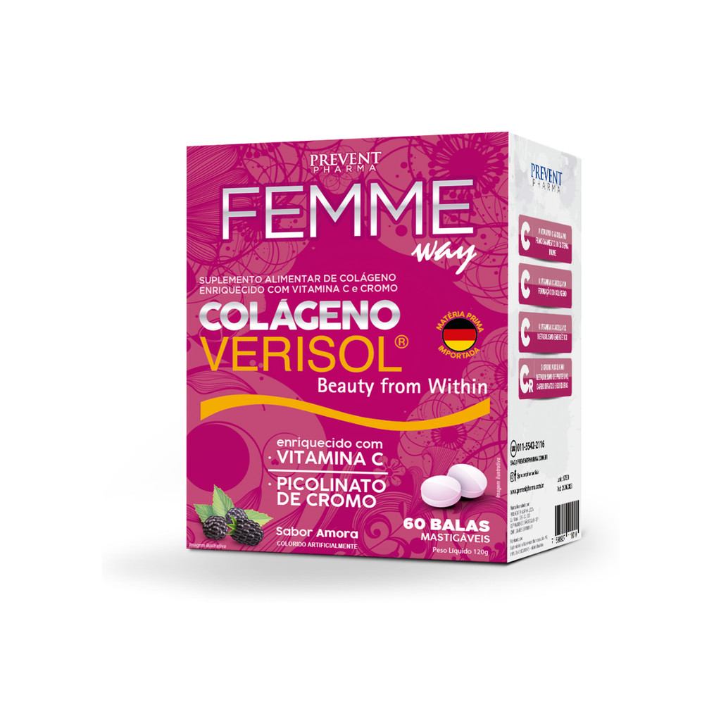 Colageno Verisol Femme Way 60 Balas Prevent Pharma | Shopee Brasil