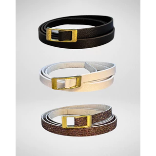 Kit 3 Cintos Slim Preto Branco Com Brilho Com Fivela Dourada