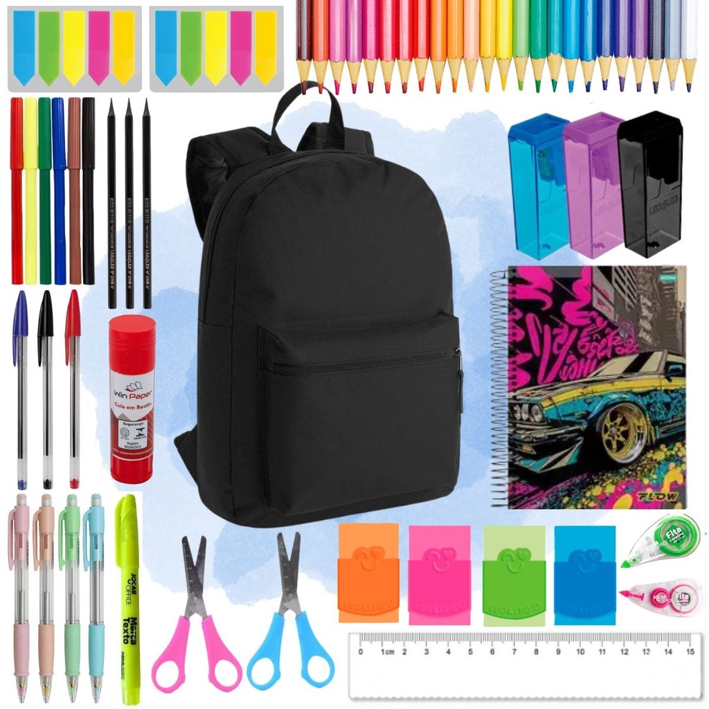 Kit Material Escolar Volta as aulas Completo Ensino Médio Masculino ...
