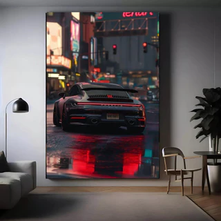 Quadro Decorativo Grande Carro Porshe Luxo 80x60cm Mosaico Sala Quarto Escritório