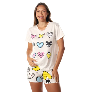 Pijama Verão 100% Algodão Off Coração Empório Do Algodão em Oferta na Shopee