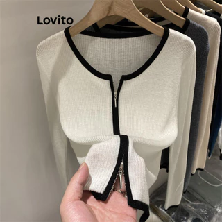 Lovito Cardigans casuais com zíper liso para mulheres LNL62314