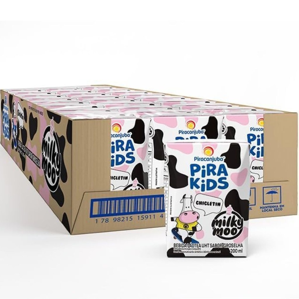 Caixa 27un Pirakids Milky Moo Chicletin Piracanjuba Sabor Groselha