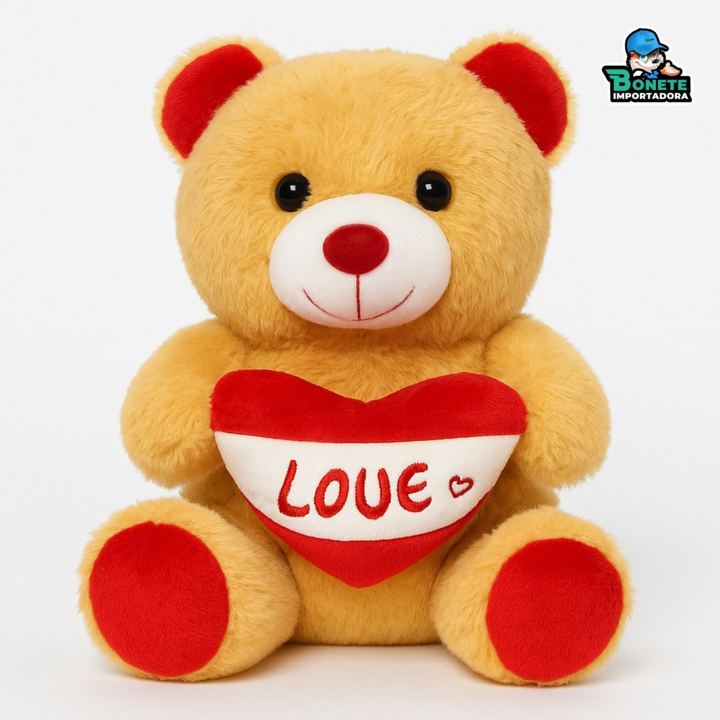 Pelúcia Urso com Coração LOVE 27cm – Lavável com Zíper