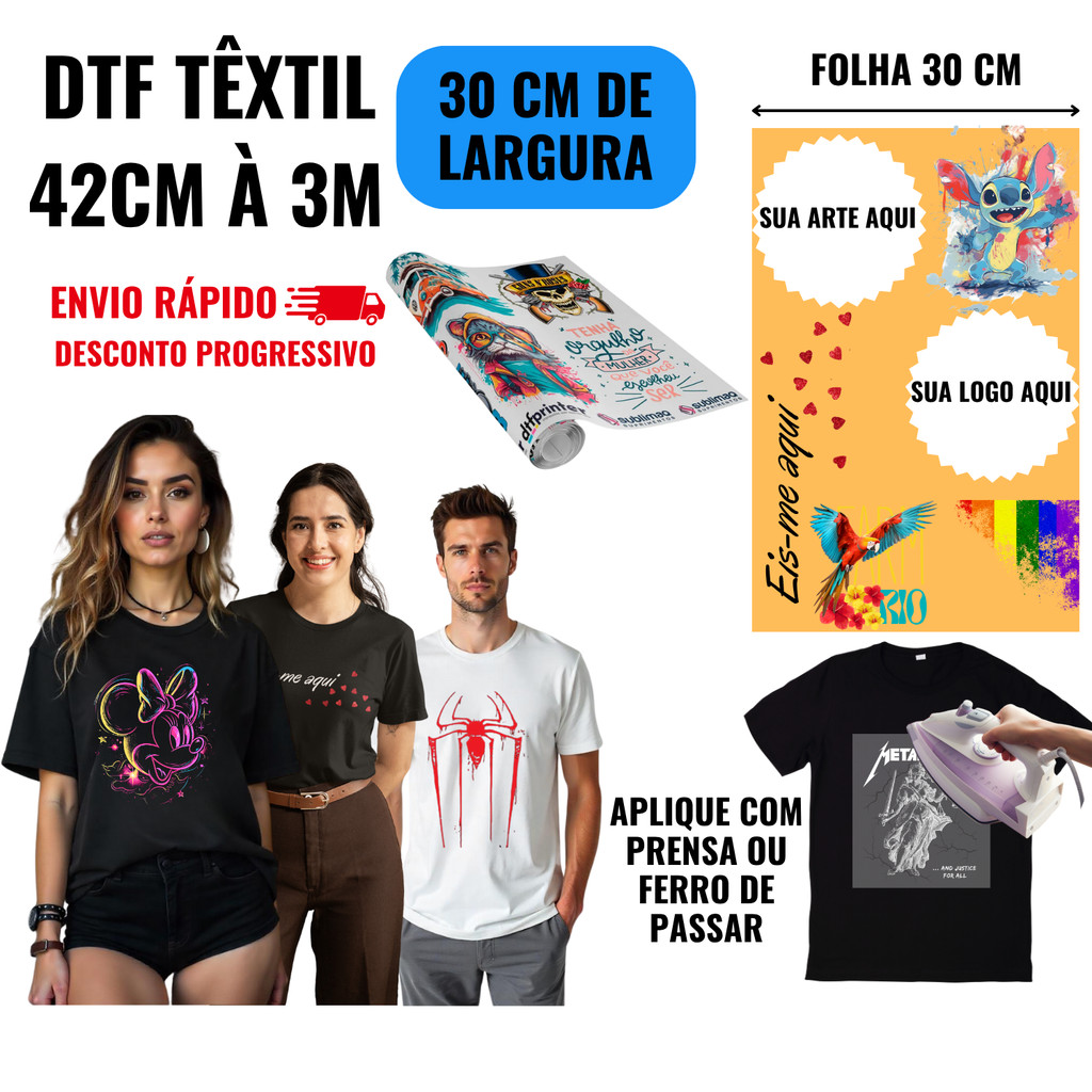 DTF Têxtil por Metro Atacado Estilo Silk Estampa para Camiseta e Tecidos Diversos Envio Imediato