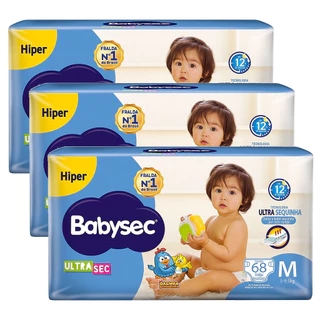 Kit 3 und Fralda Inf Babysec Ultra Hiper Tamanho M 68 und em Oferta na Shopee
