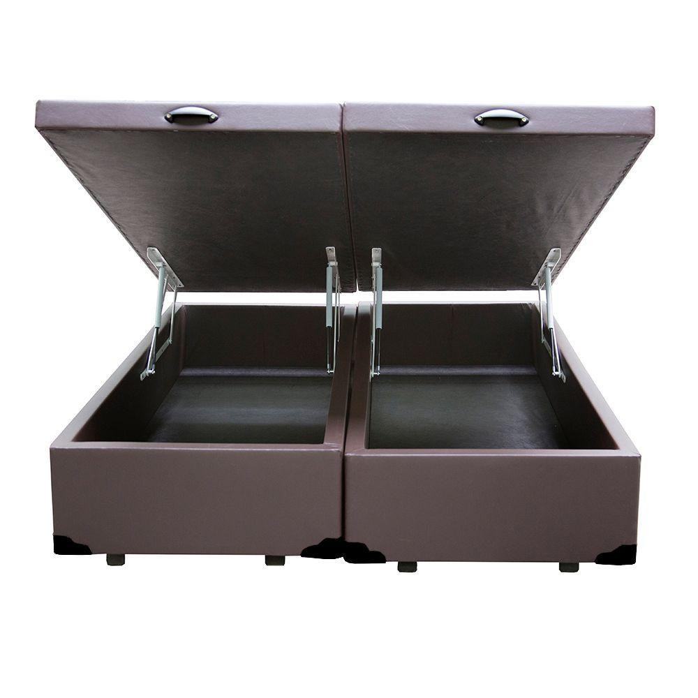 Cama Box Baú Blindado Casal Bipartido King Design Sintético Marrom 138x188x41