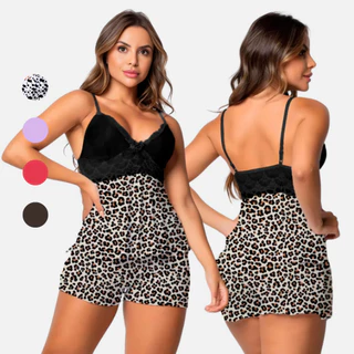 Pijama Feminino Onçinha/Vaquinha Baby Doll Sexy Short Doll Feminino Renda Luxo em Oferta na Shopee