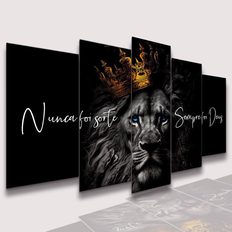 Conjunto Quadros Decorativos Mosaico Leão Filhote Quadro Decorativo Sala Quarto Alta Resolução