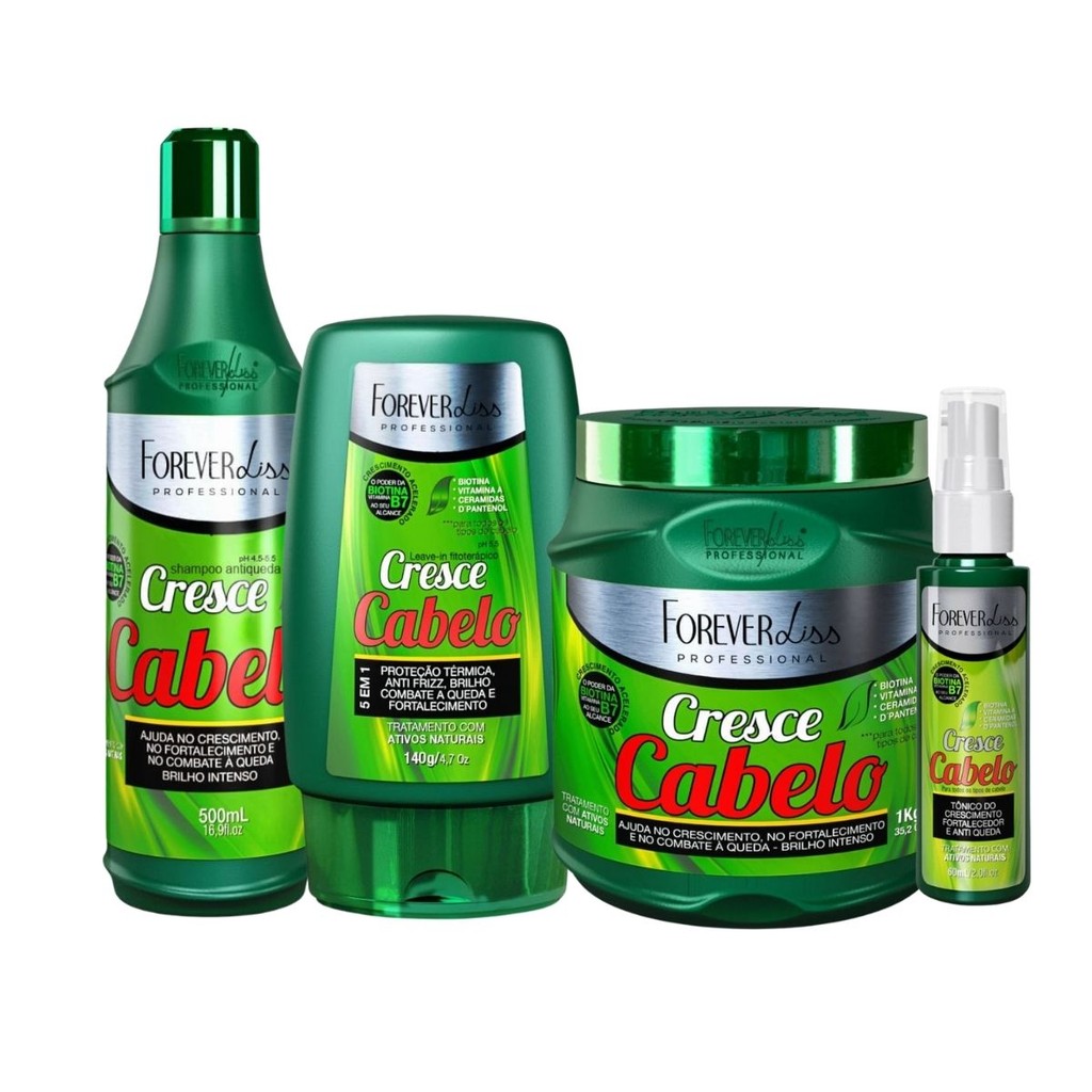 Kit Cresce Cabelo Shampoo+Máscara 1kg+Leave-In +Tônico Forever Liss ...