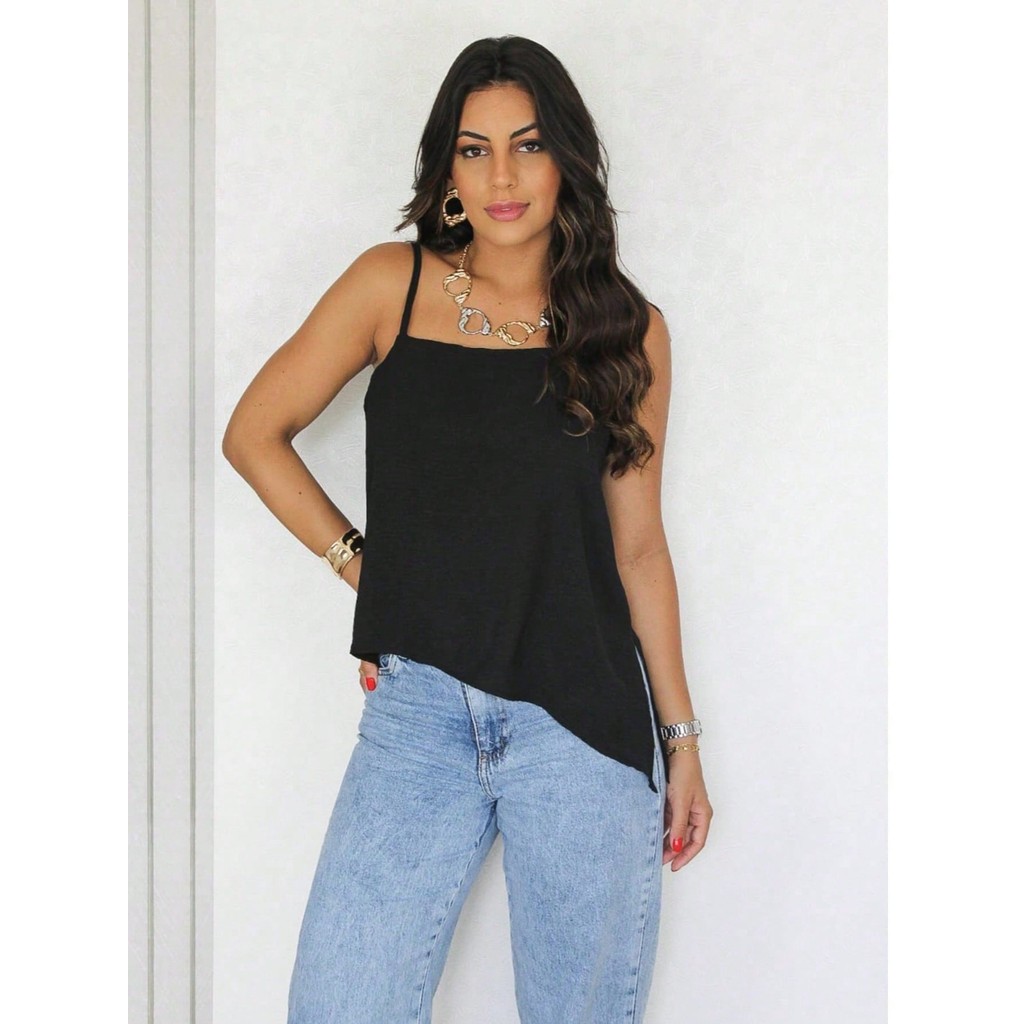 Blusa Feminina Assimétrica de Alça Moderna Elegante e Estilo Casual ...