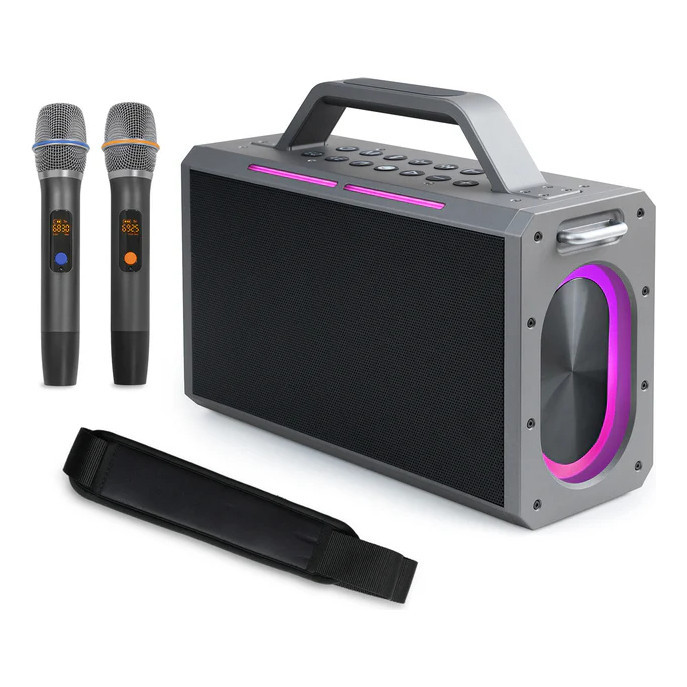 Caixa De Som Bluetooth 200w Potente C/2 Microfone S/fio