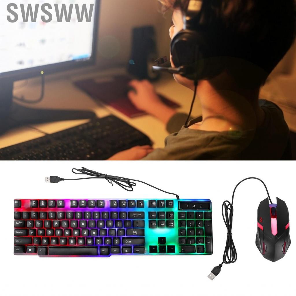 Swsww ciciglow Gaming Keyboard and Mouse Combo Wired Backlit Computer ...