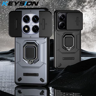 KEYSION Capa À Prova De Choque Para Redmi Note 14 Pro + 5G 14 5G Slide Câmera Lente Proteção Anel Suporte Do Telefone Xi