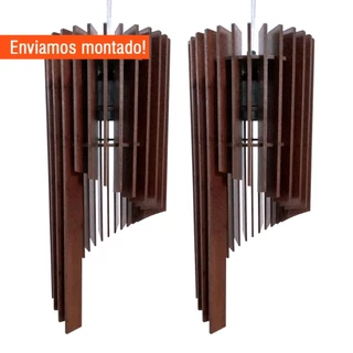 Kit 2 Luminárias de Teto Pendente Decoração Casa Sala Cozinha Varanda Área Gourmet Lustre em MDF