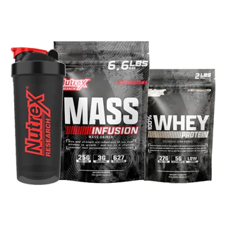 Kit Completo Nutrex 100% Whey 900g + Mass Infusion 3kg + Coqueteleira - Ganhe Força, Massa e Cresça em Oferta na Shopee