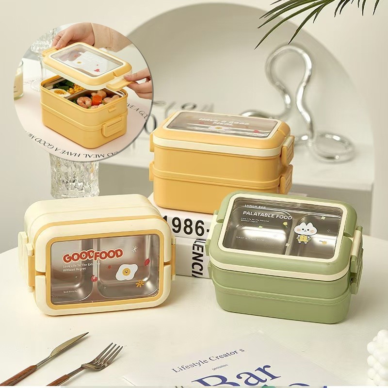 Lancheira Marmita Térmica Inox, 1000ml com 3 Divisórias e Ótima Isolamento de alimento