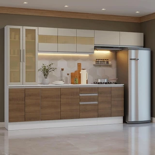 Armário de Cozinha Completa 100% MDF 300 cm Branco/Rustic/Crema Smart Madesa 04 em Oferta na Shopee