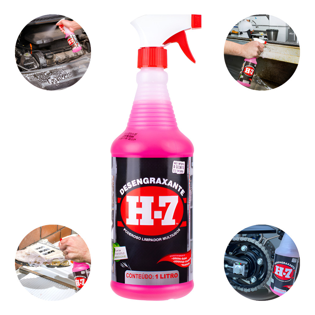 Desengraxante 1 Litro H7 Original Limpeza Pesada Spray C/ Aplicador H-7 ...