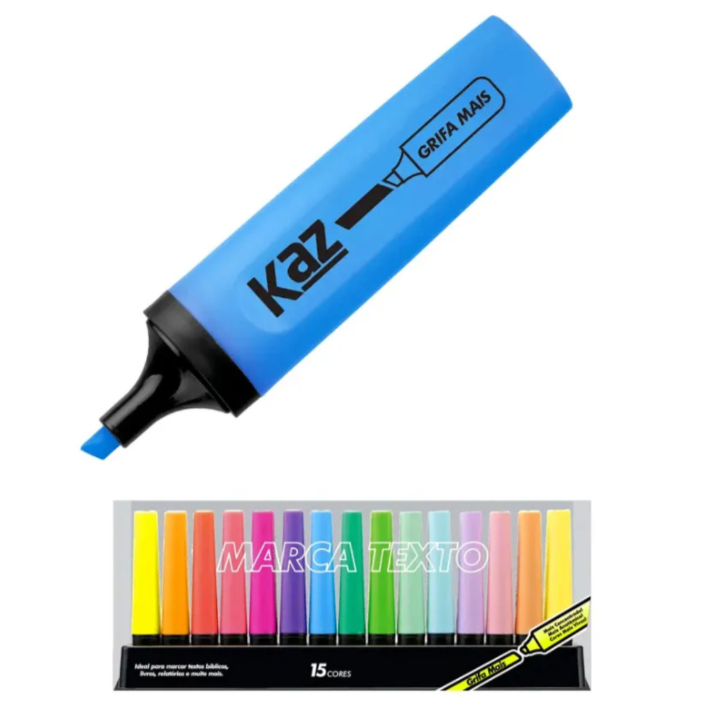 Marca Texto 15 Cores Chanfrado Com Suporte Kaz Kz6018 | Shopee Brasil