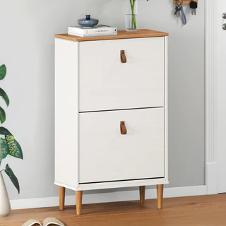 Sapateira Compacta Vertical 2 Portas Madeira 12 Pares Branco Freijó Mikka