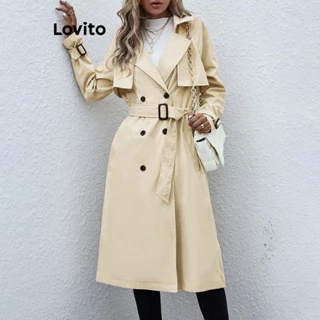 Lovito Casaco frontal casual com botão liso para mulheres LNL65140