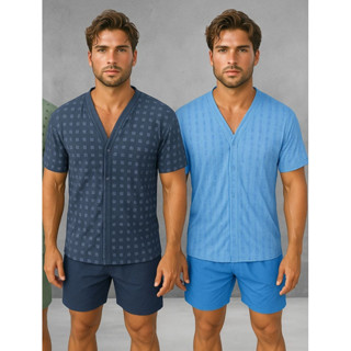 Kit 2 Pijamas Masculino Aberto Com Boõtes Manga Short Verão em Oferta na Shopee