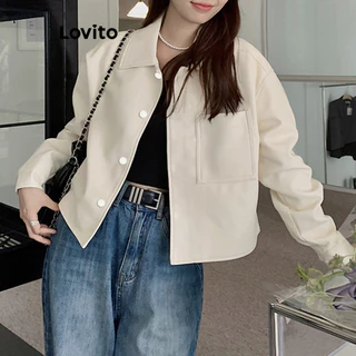 Lovito Jaqueta casual com bolso liso para mulheres LNE69498 em Promoção na Shopee Lovito Jaqueta casual com bolso liso para mulheres LNE69498