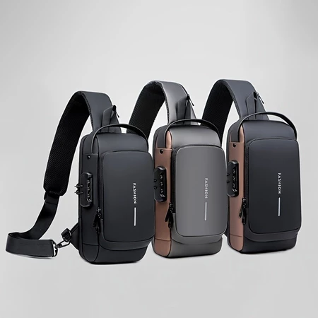 Mochila De Peito Masculina À Prova D'água Com Trava De Código Usb Alta Qualidade