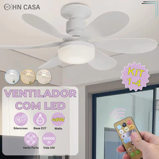 Ventilador de Teto LED 60W Lâmpada E27 Com Controle Remoto Bivolt Luminária Economica de Energia 5 lâminas 110V-220V