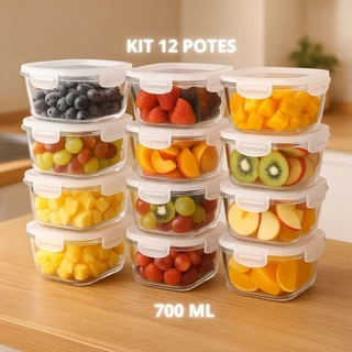 Kit de potes Herméticos Vidro 700ml quadrado 4 travas livre de bpa marmita organização em Oferta na Shopee
