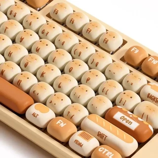 Cute Bread Keycap 138 Keys MOG PBT Thermal Sublimation Round Mantou Keycaps for DIY Mechanical Keyboard Ergonomic Key