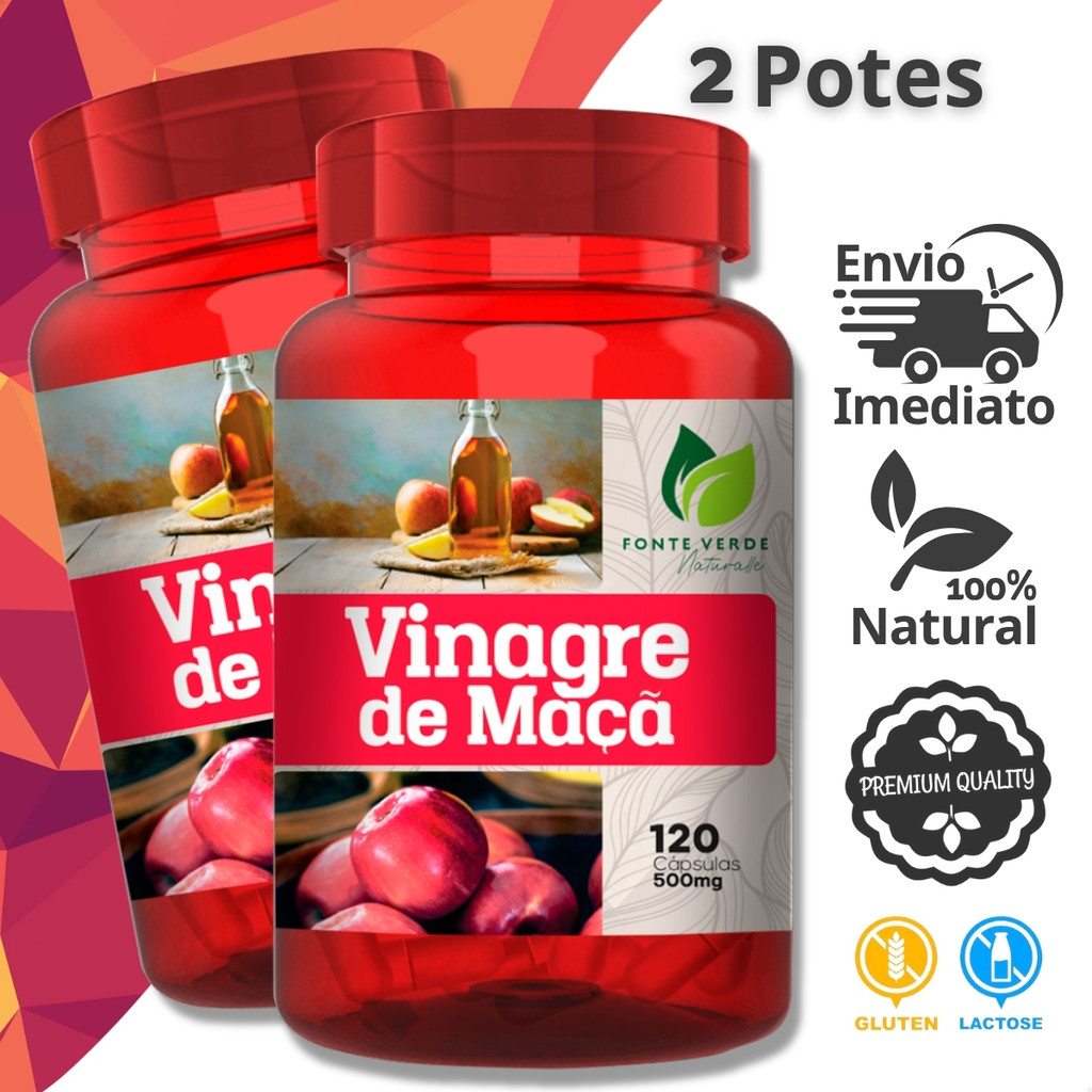 2 Potes Vinagre de Maçã Em Cápsulas 100% Natural Kit 240 Cáps - Fonte ...