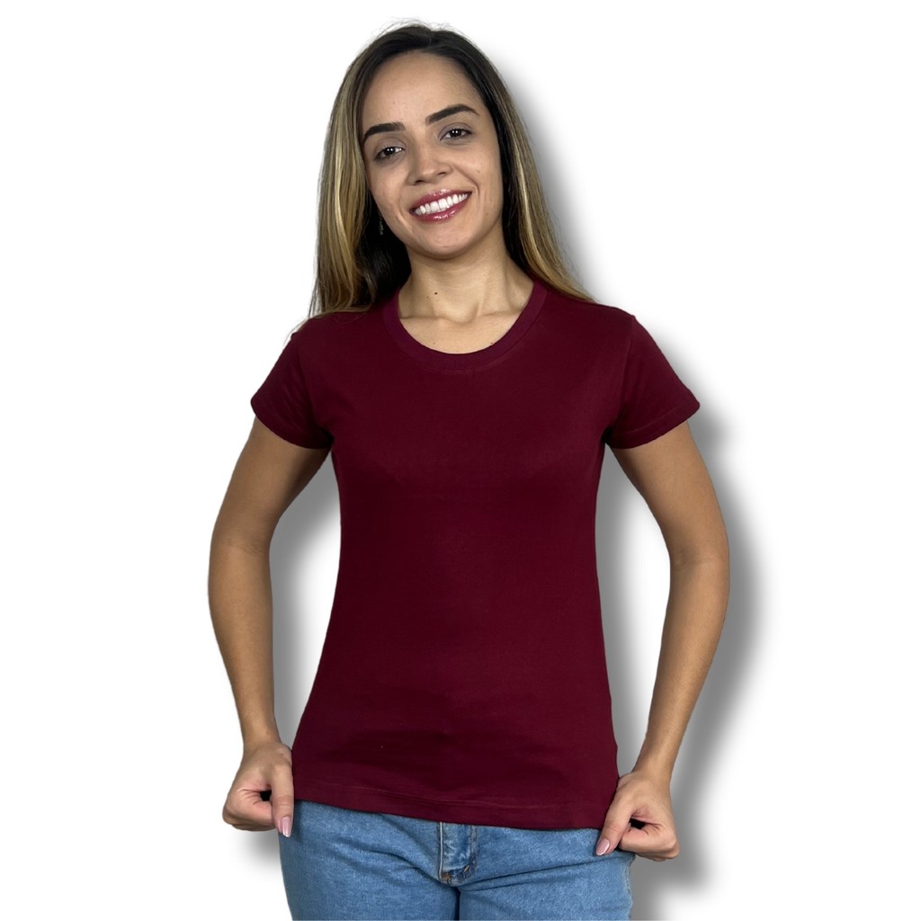 Camiseta Feminina Básica 100% Algodão Caimento Perfeito | Shopee Brasil