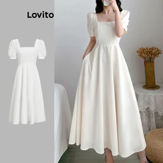 Lovito Vestido Elegante de Bolinhas com Babados e Bolsos para Mulheres LEX01047 (Multicolorido)
