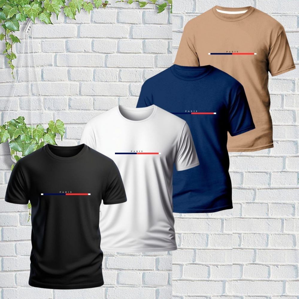 Kit 4 camisas malha Premium camiseta Paris masculina 100% algodão 30.1