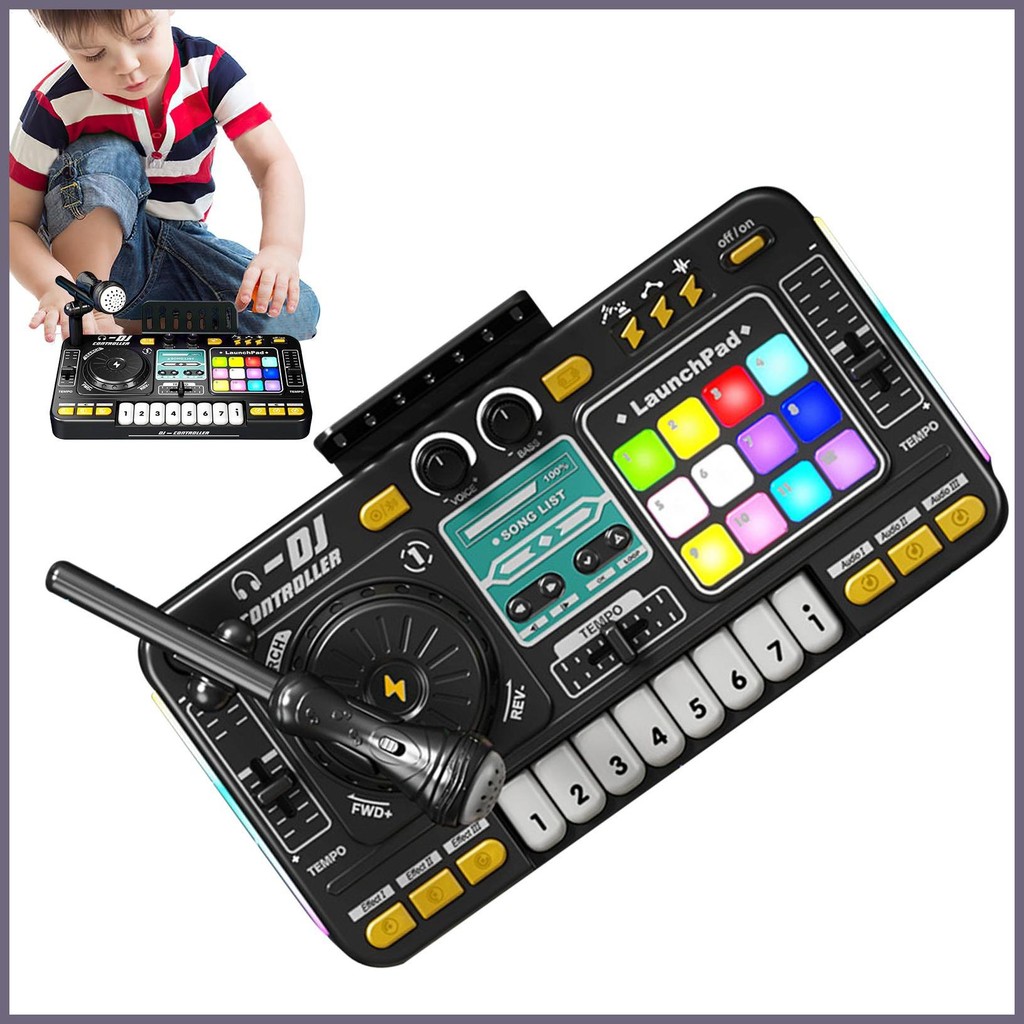 Crianças DJ Mixer Teclado De Mesa Portátil Carregamento USB Com Luzes Aprendizagem Áudio Digital Fithobr