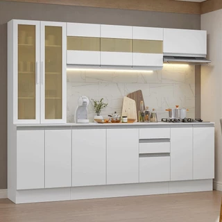 Armário de Cozinha Completa 100% MDF 240 cm Branco Smart Madesa 01 em Oferta na Shopee