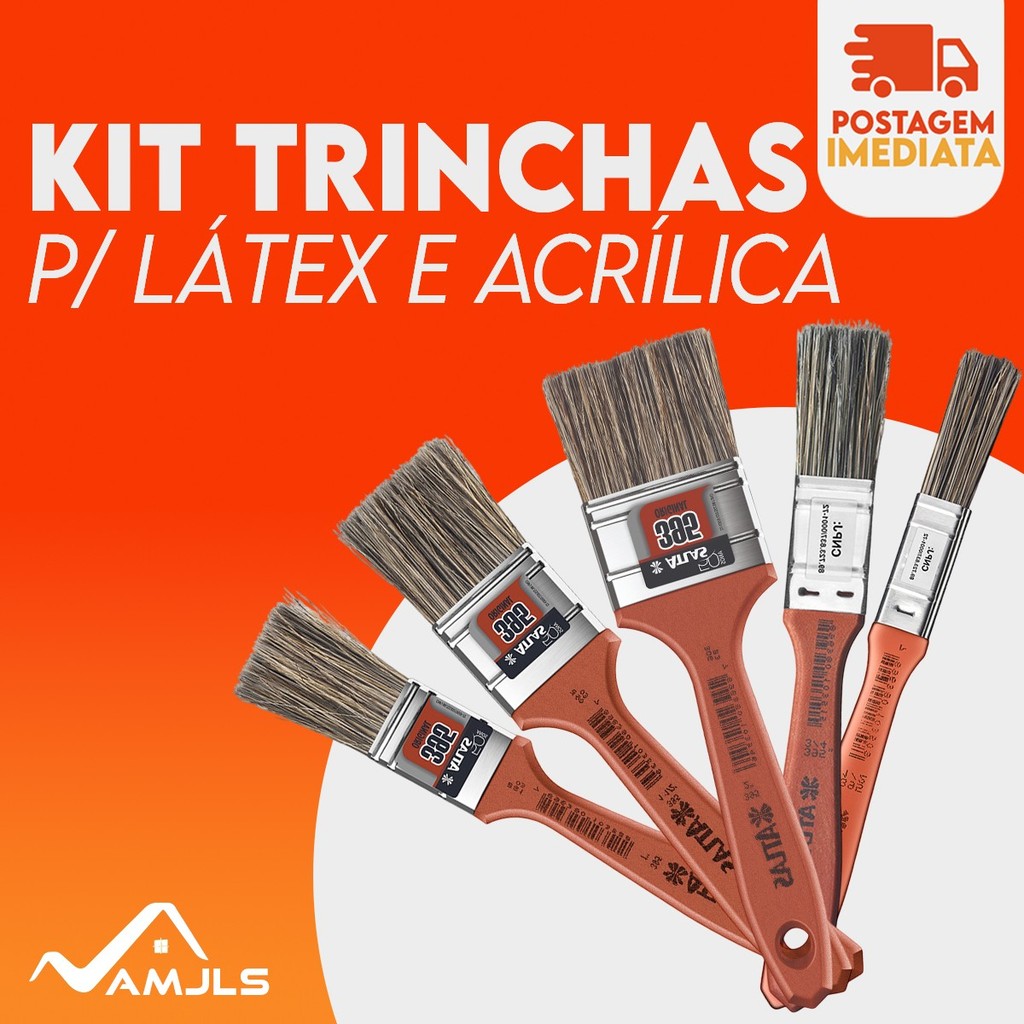 Kit 5 Trincha Pincel Para Pintura de Parede Atlas Trincha ProfissionaL ...