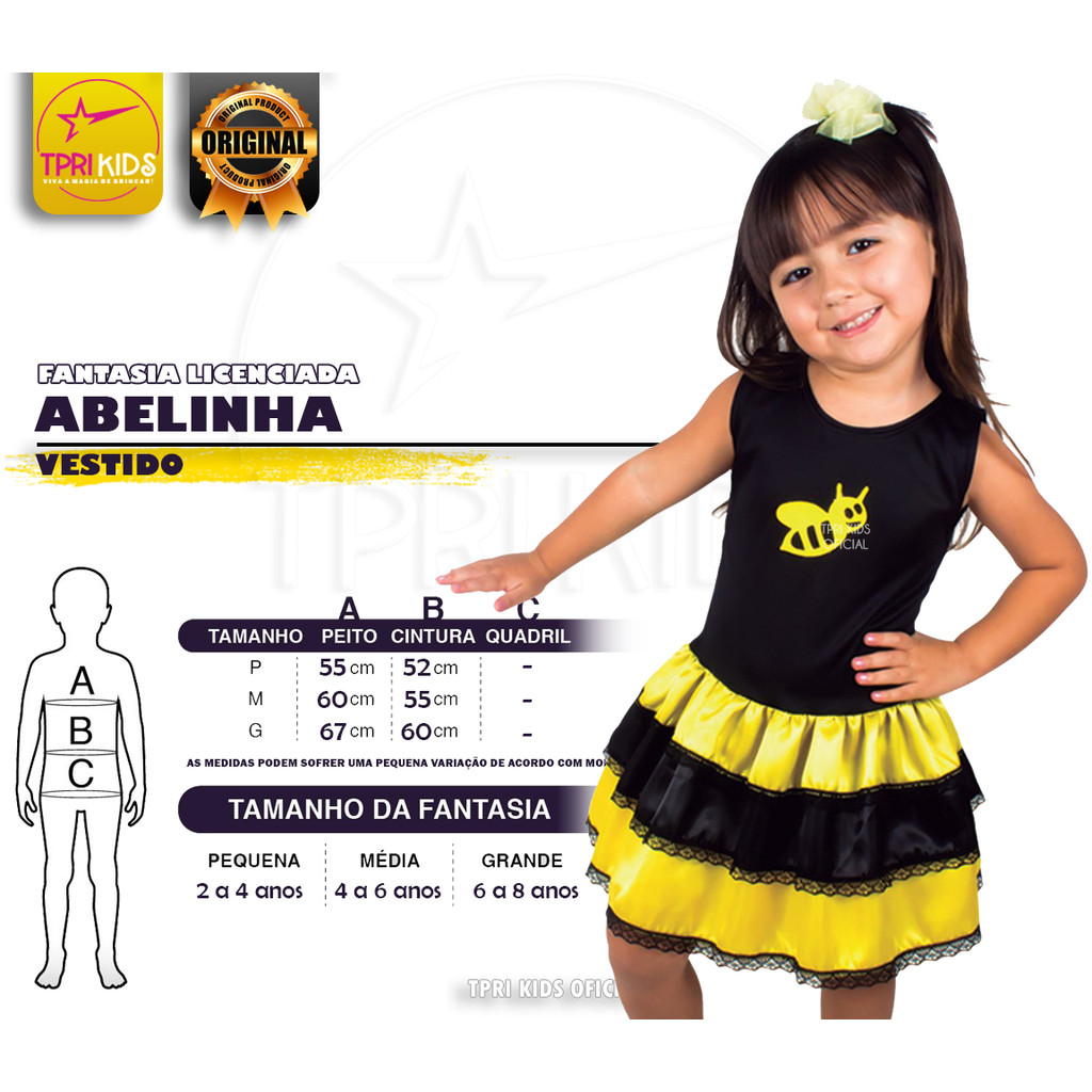 FANTASIA INFANTIL MENINA VESTIDO ABELHINHA HALLOWEEN CARNAVAL ...