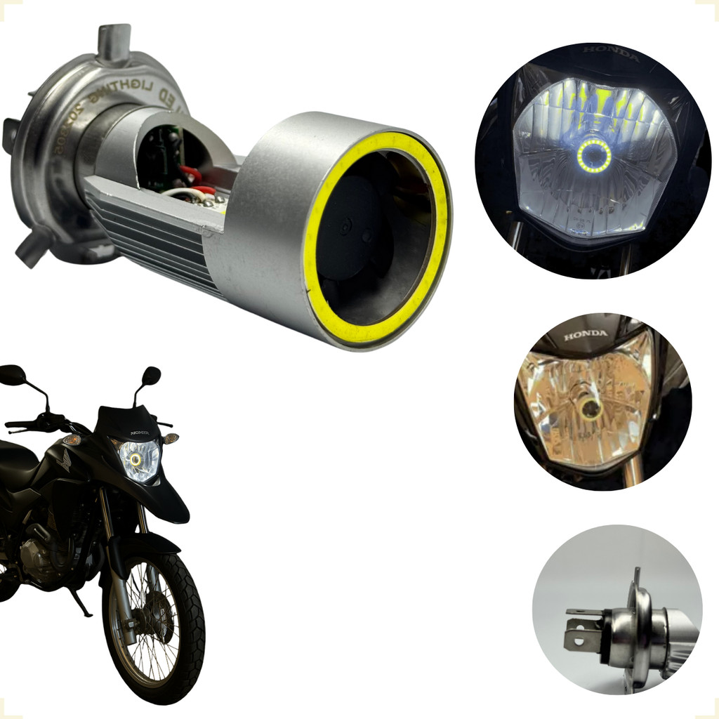 Farol 7 polegadas DRL Angel Eyes H4 Moto Yamaha, Harley Davison
